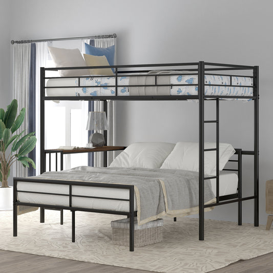 Black metal bunk bed with builtin desk and ladder