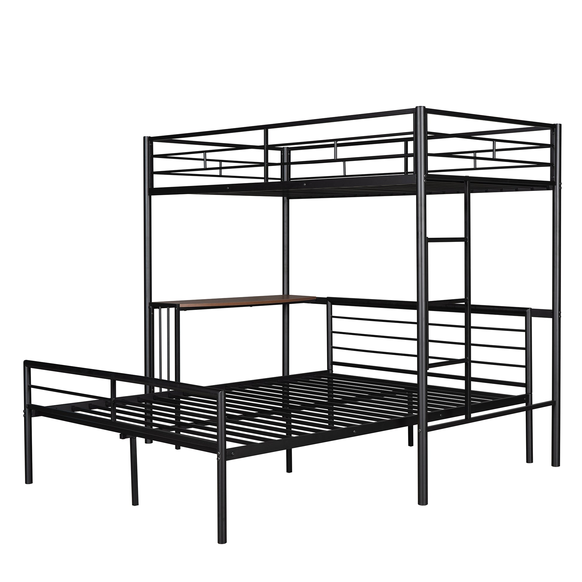 Black metal twinovertwin bunk bed with integrated desk