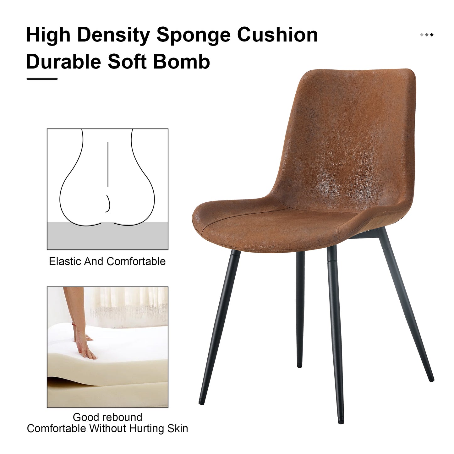Brown faux leather dining chair with black metal legs