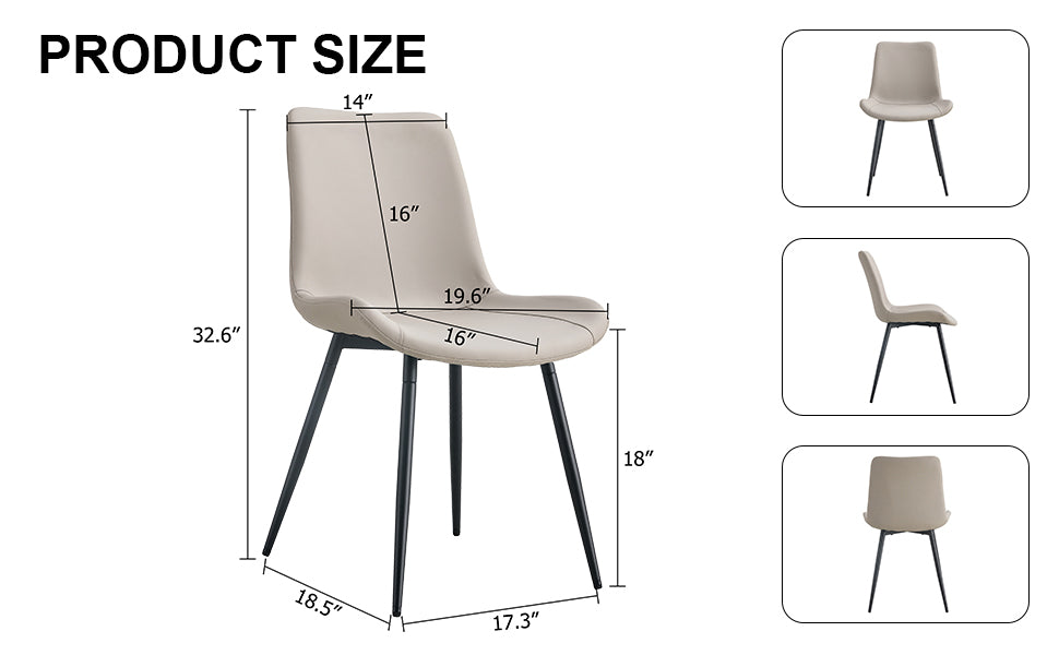 Modern beige dining chair with black metal legs and dimensions