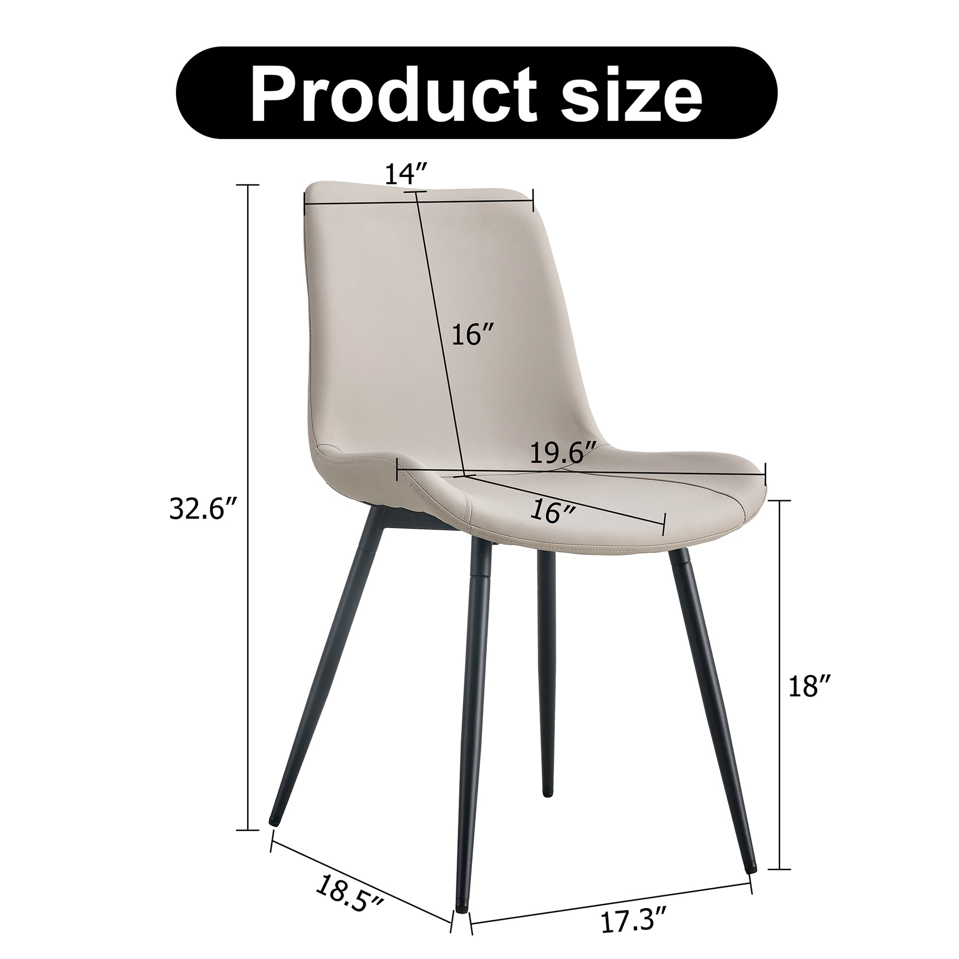 Light beige upholstered dining chair with black metal legs