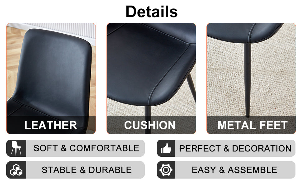 Closeup of a black leather chair back with stitched detailing