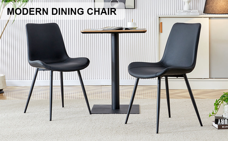 Black faux leather dining chair with sleek metal legs