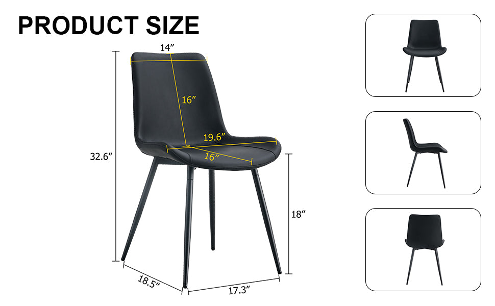 Black faux leather dining chair with slim metal legs