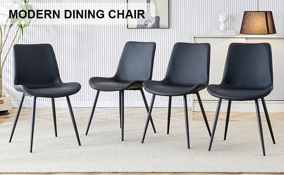Black faux leather dining chair with slim metal legs