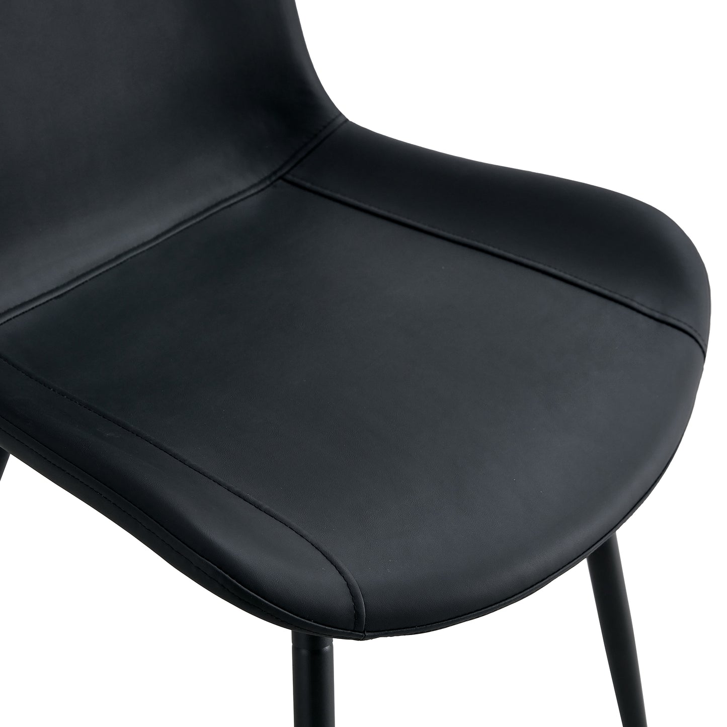 Black faux leather dining chair seat with elegant stitching