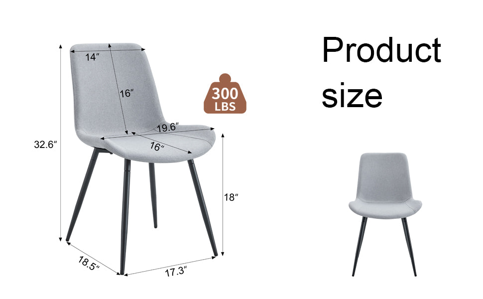 Light gray fabric dining chair with black metal legs