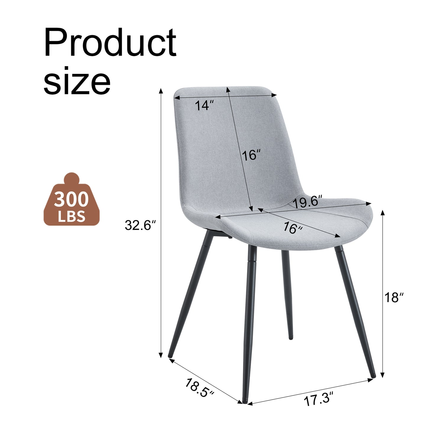 Gray upholstered dining chair with black metal legs dimensions W x D seat  seat depth  H