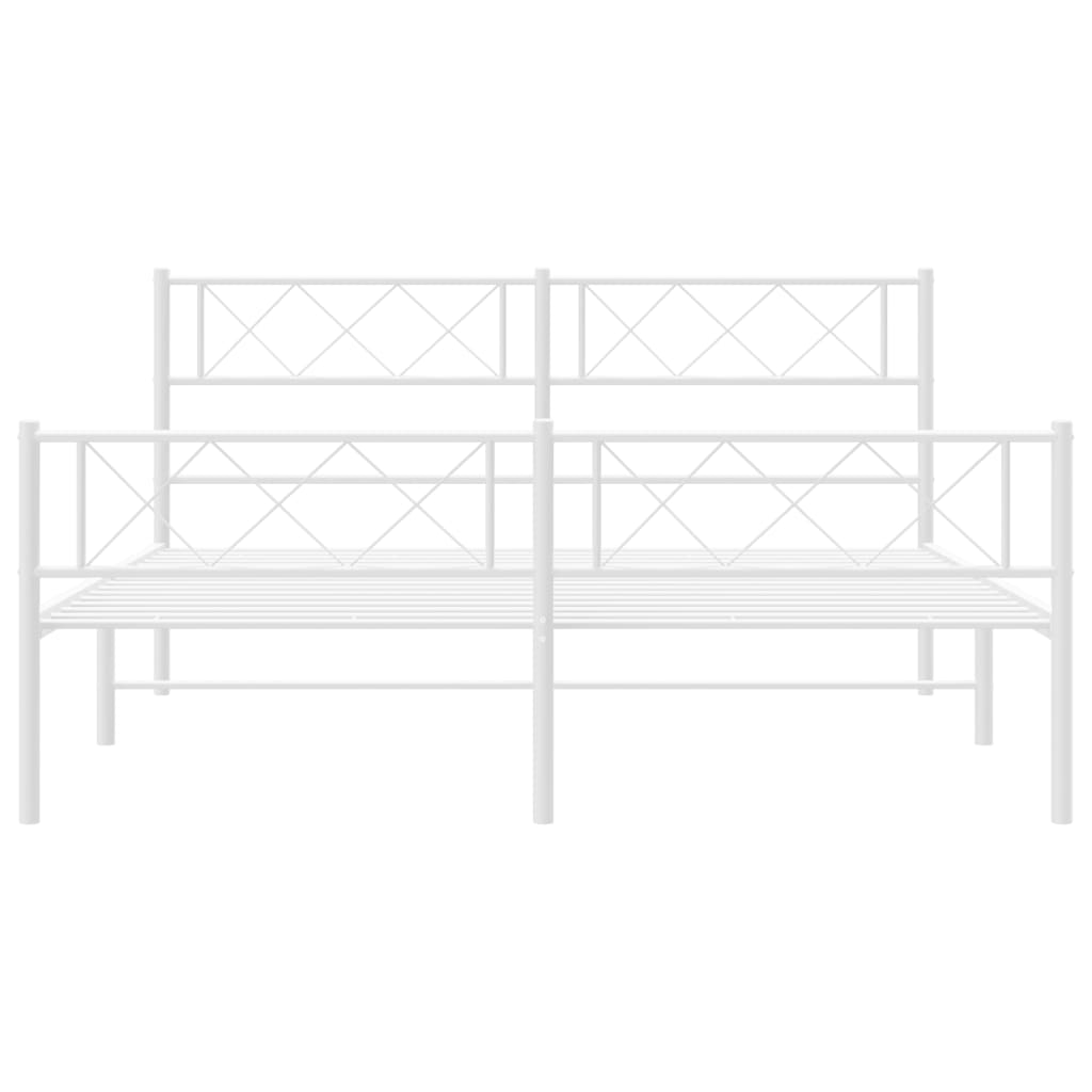 White metal twin bed frame with diamond pattern headboard and footboard