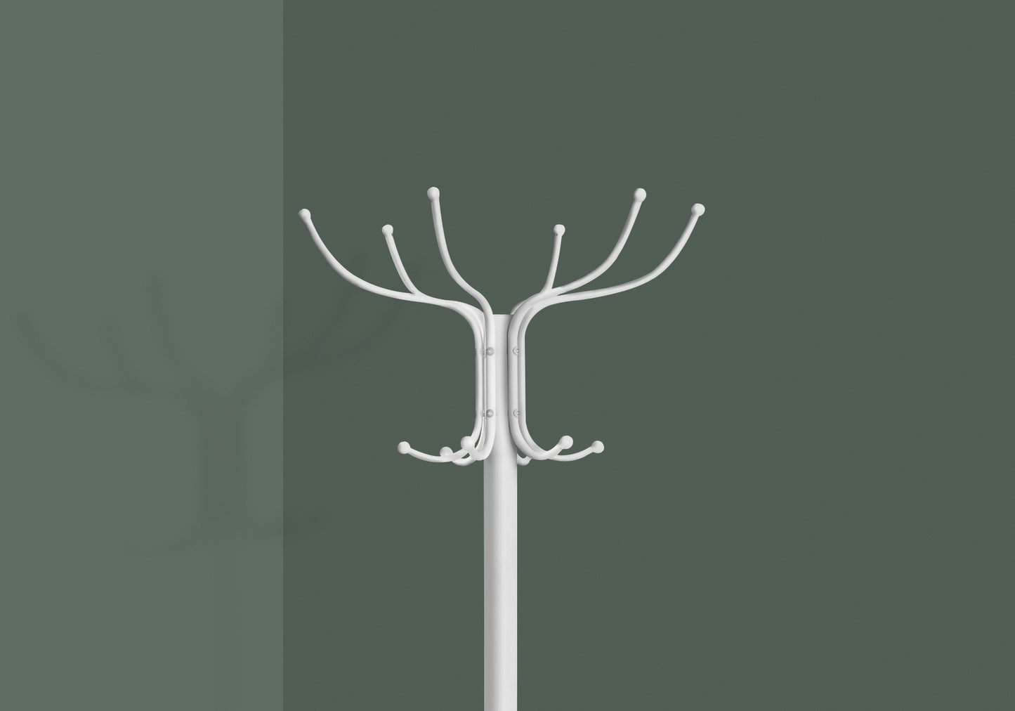 White coat rack with treelike branches  characters