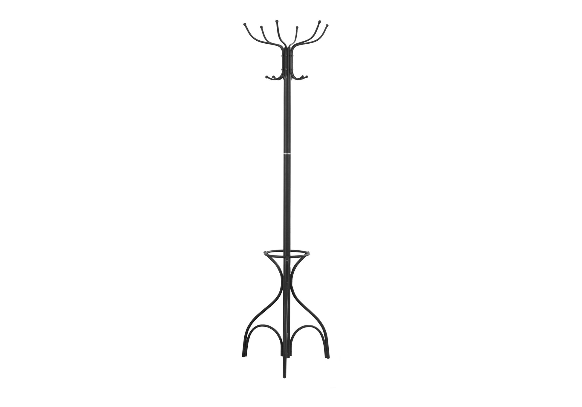 Black metal coat rack with umbrella stand