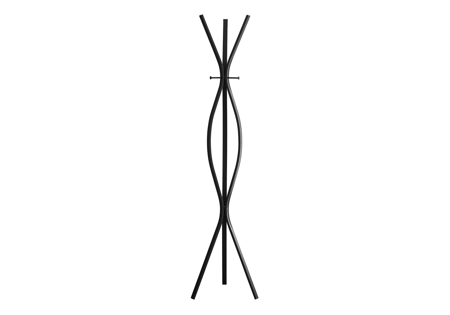 Modern black metal floor coat rack with curved design