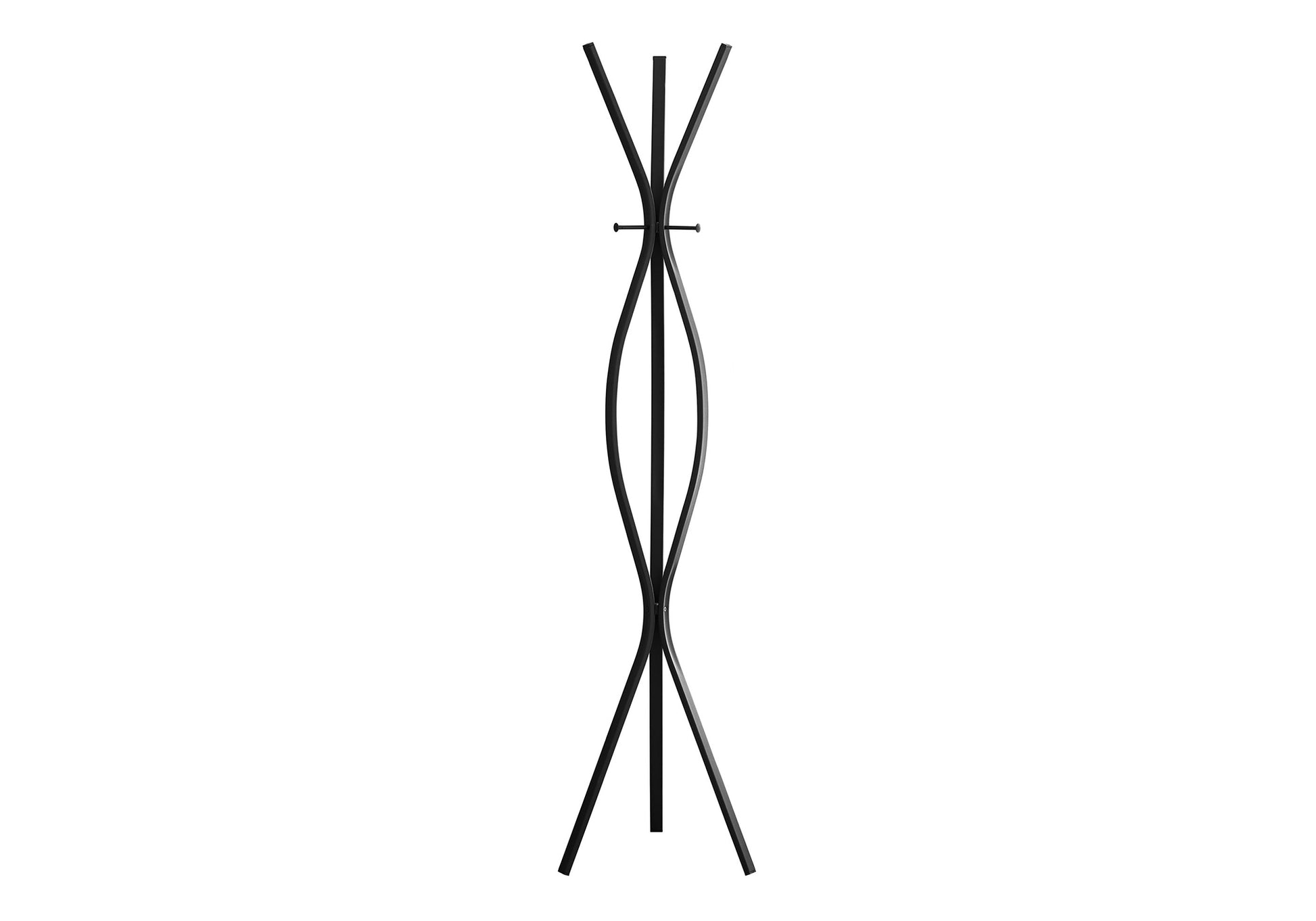 Modern black metal floor coat rack with curved design