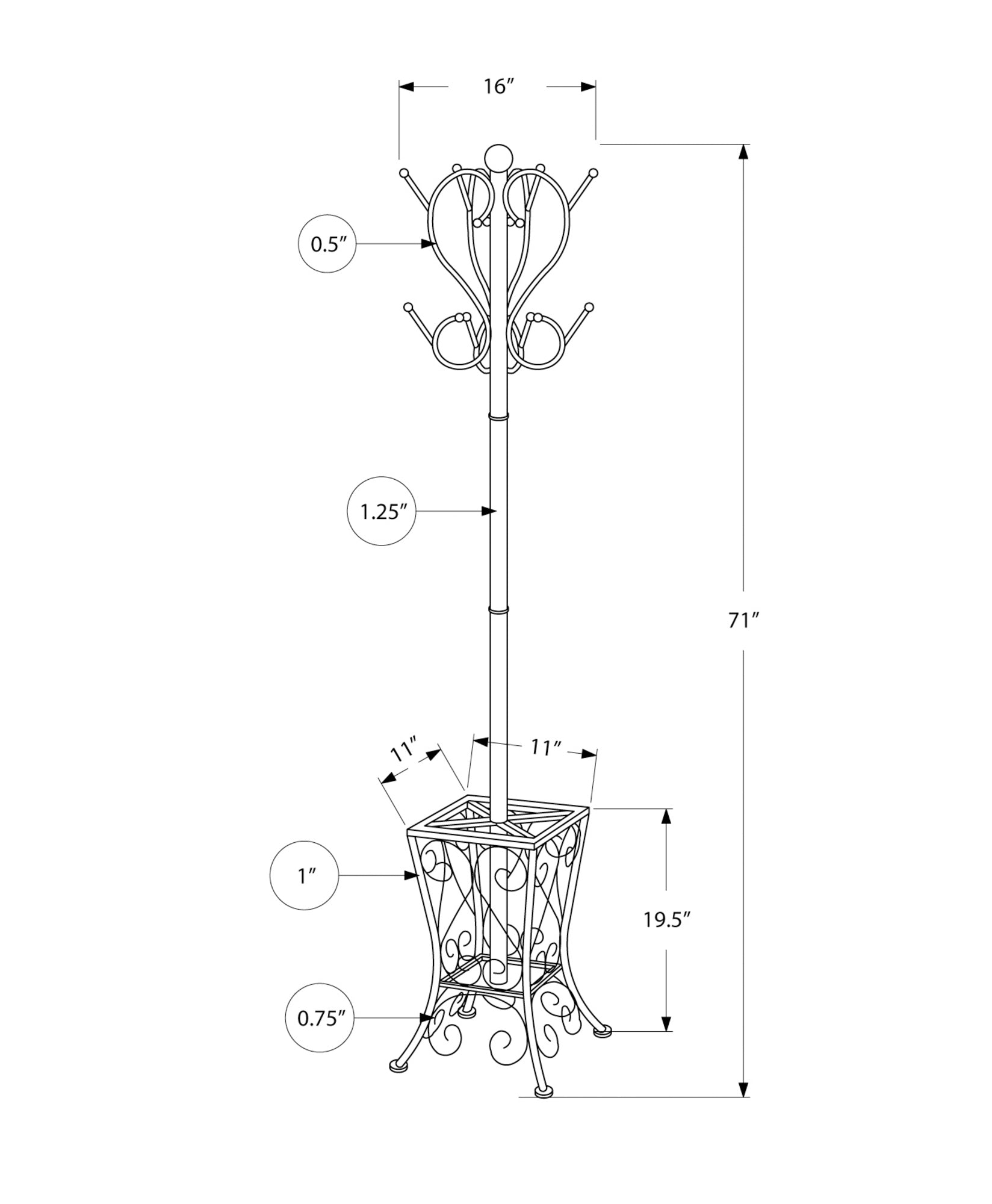 Black metal coat rack with umbrella stand