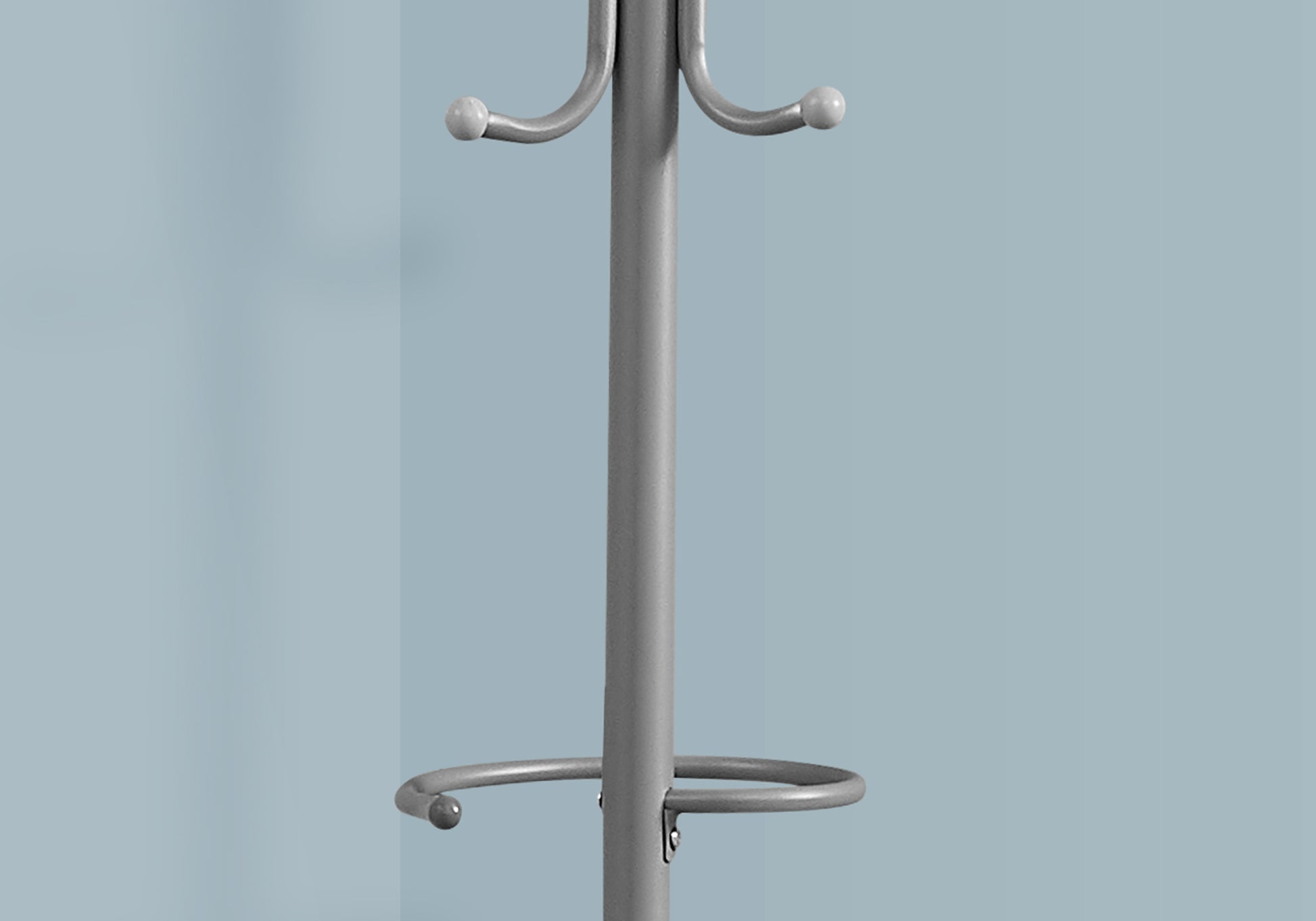 Modern grey metal hall tree with curved hooks for coats and hats