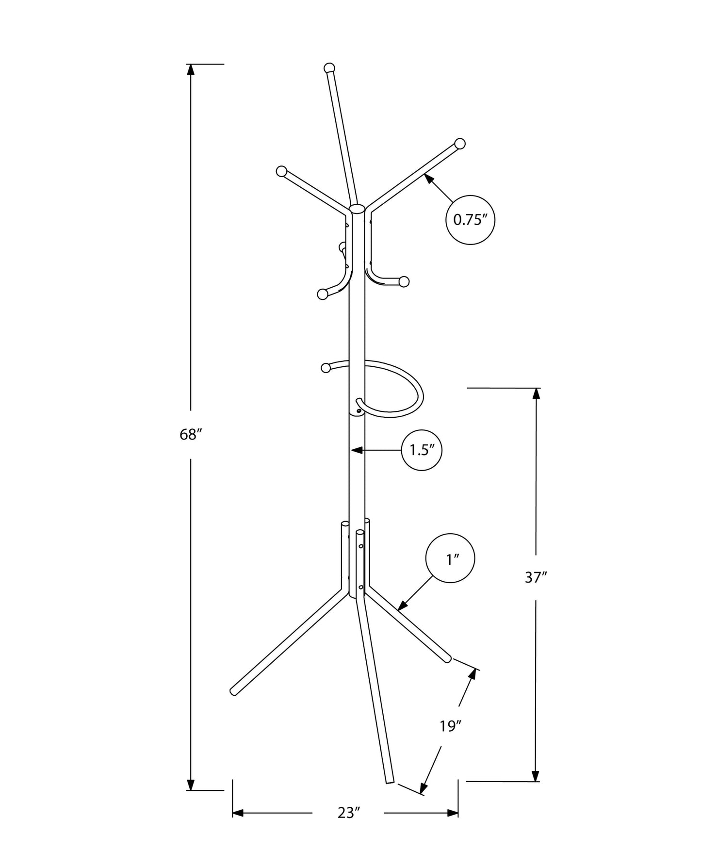 Coat rack with  hooks and a base