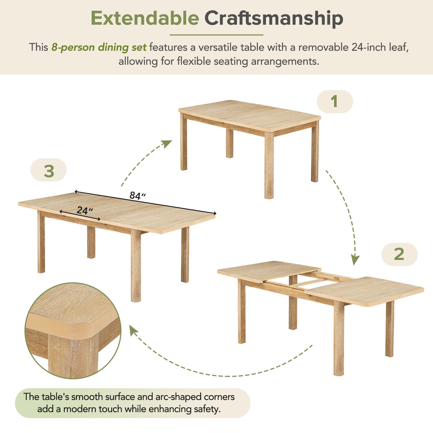 Light oak extendable dining table with inch leaf shown in fully extended state
