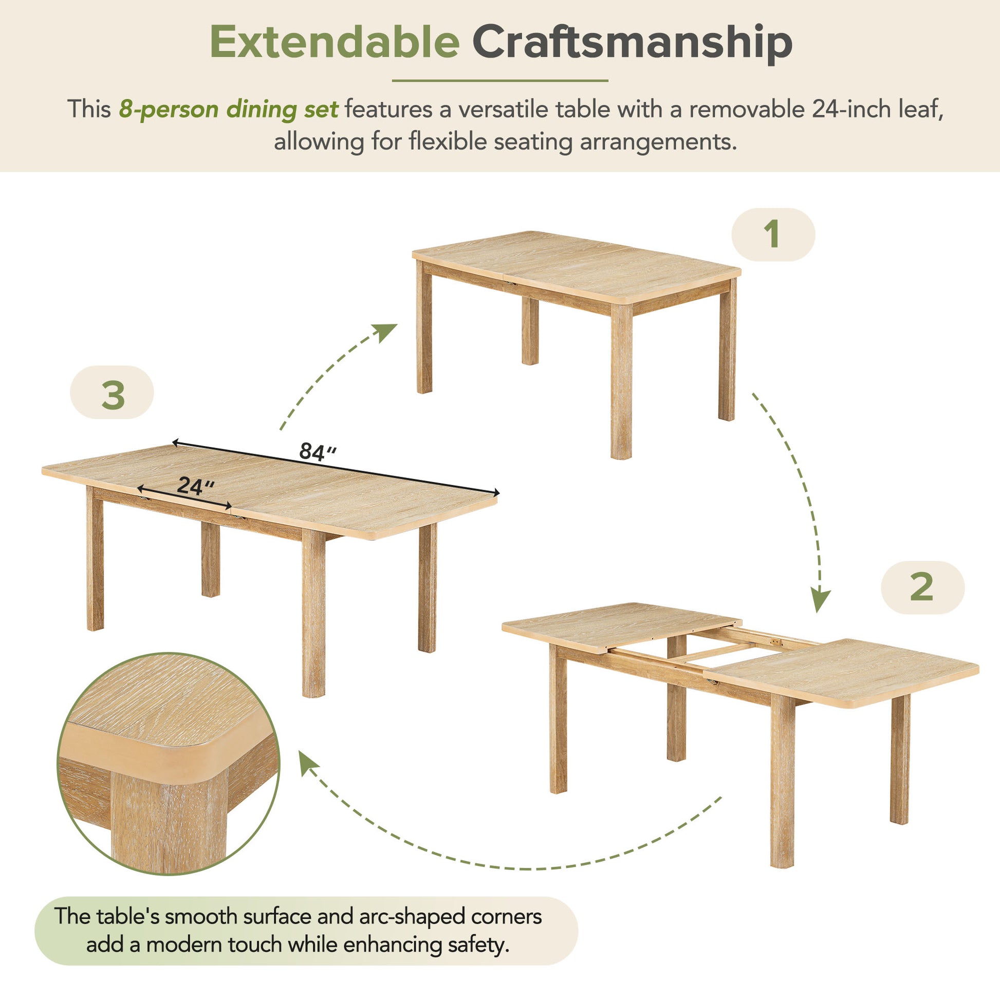 Light oak extendable dining table with inch leaf shown in fully extended state