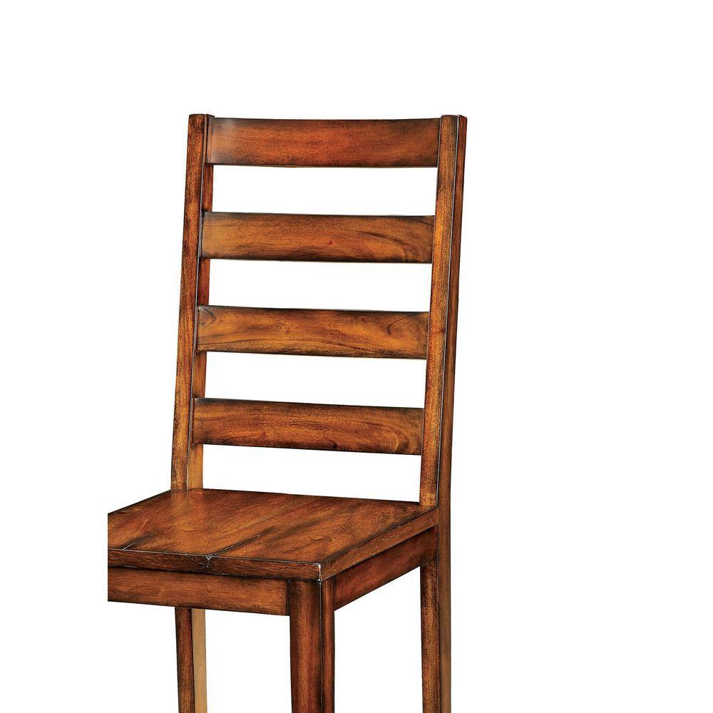 Brown ladder back dining chair with wooden seat