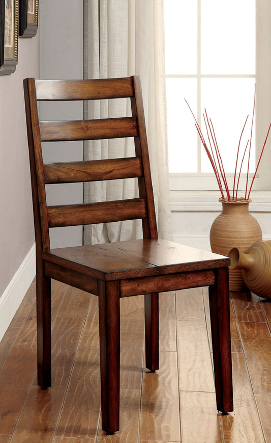 TREATLIFE HOME Set of 2 Solid Wood Ladder Back Dining Chairs with Tobacco Oak Finish, Rustic Industrial Style for Dining Room