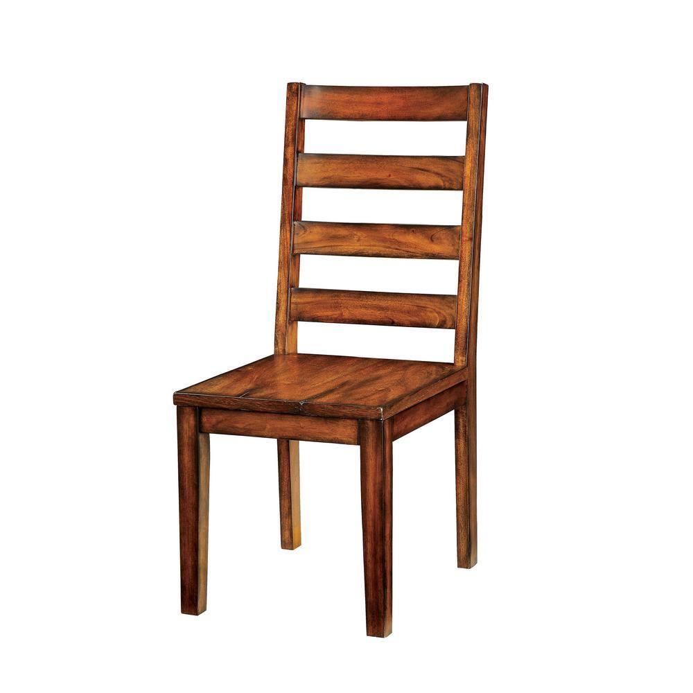 Wooden dining chair with horizontal slats and a rich brown finish