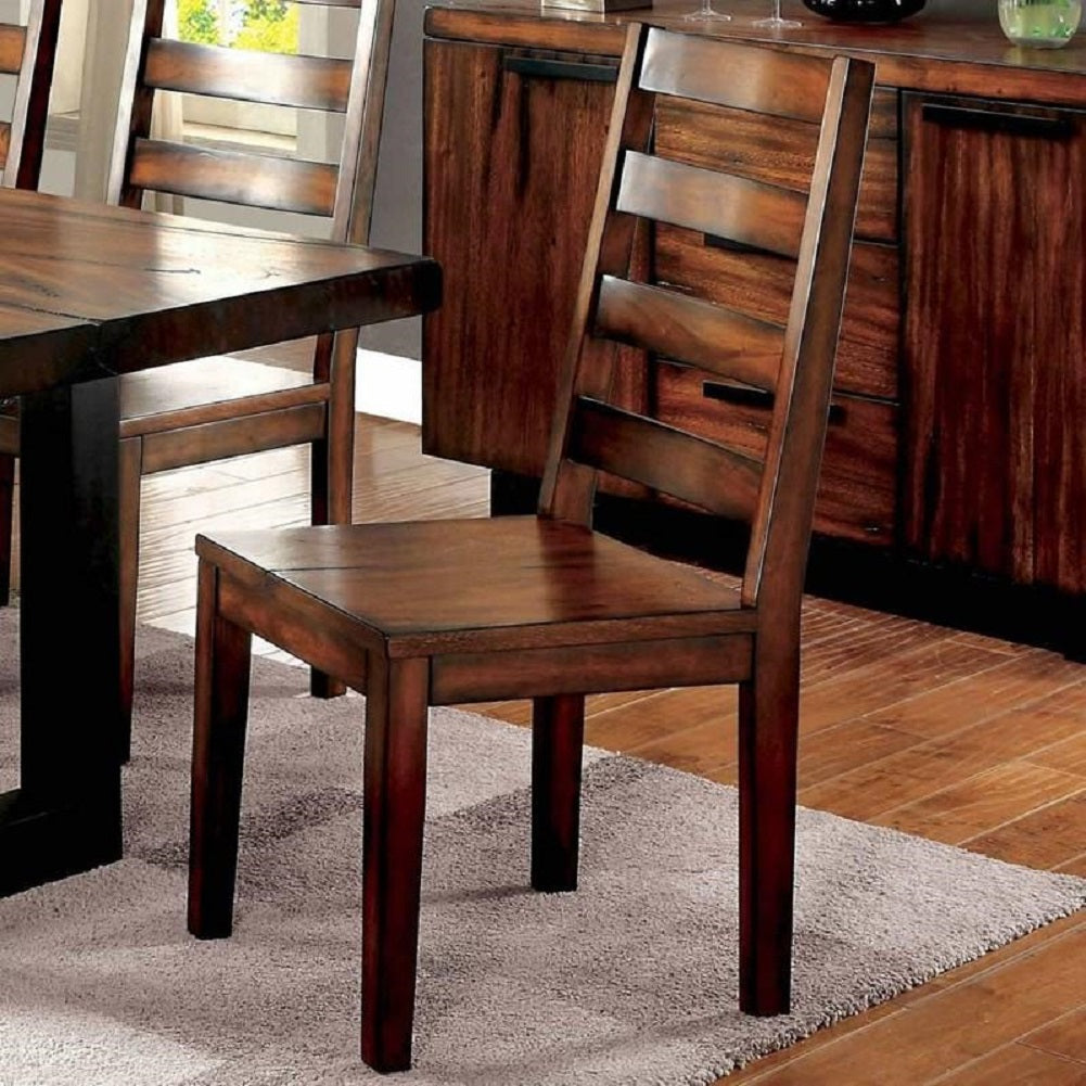 Brown wood dining chair with slatted back