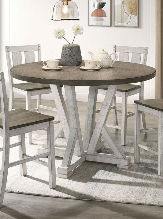 TREATLIFE HOME Counter Height Dining Table with Two-Tone Finish, Rustic Style, Antique White and Ash Brown