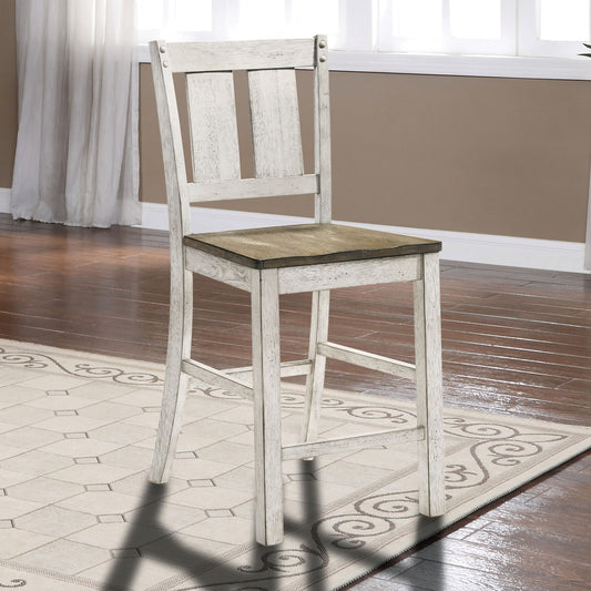 TREATLIFE HOME Solid Wood Farmhouse Design Counter Height Dining Chairs Set of 2, Antique White and Ash Brown Finish