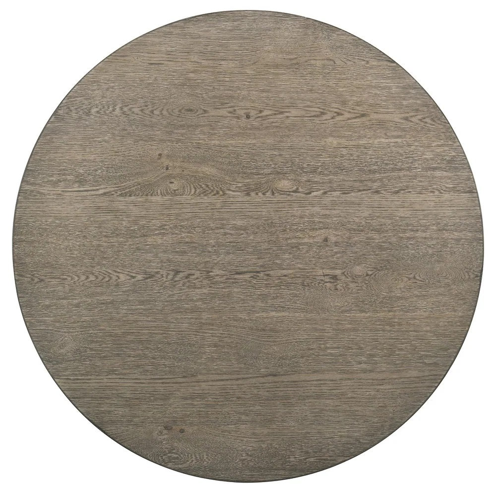 Round distressed oak wood table top with visible grain texture