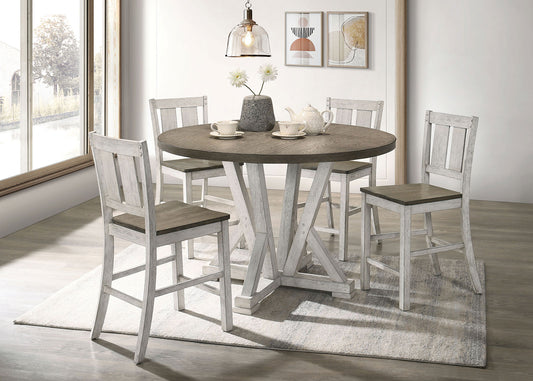 TREATLIFE HOME Counter Height Dining Set with Rustic Two-Tone Design, Antique White and Ash Brown Finish, 5-Piece Set