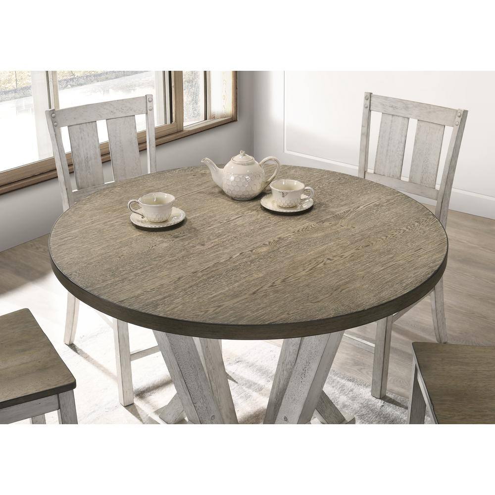 Rustic oak round dining table with white Xbase