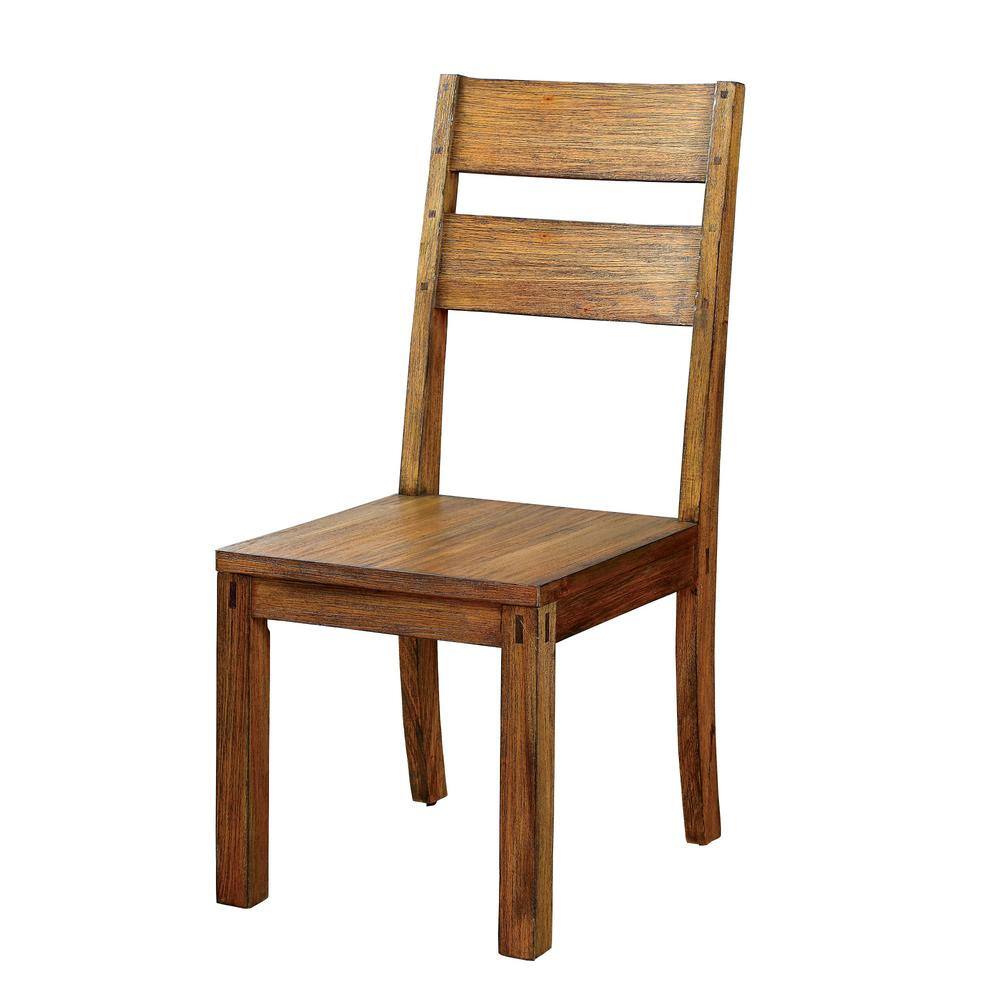 Rustic oak dining chair with slat back