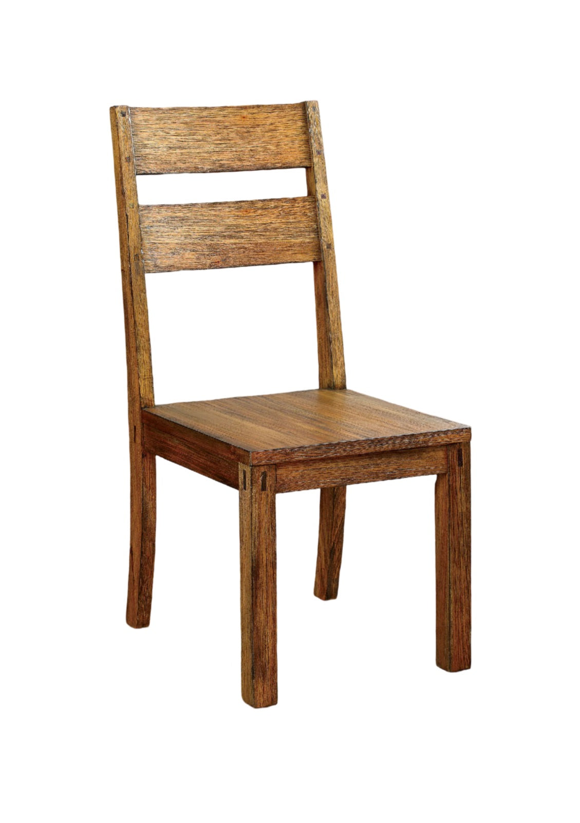 Rustic wooden dining chair with two horizontal back slats