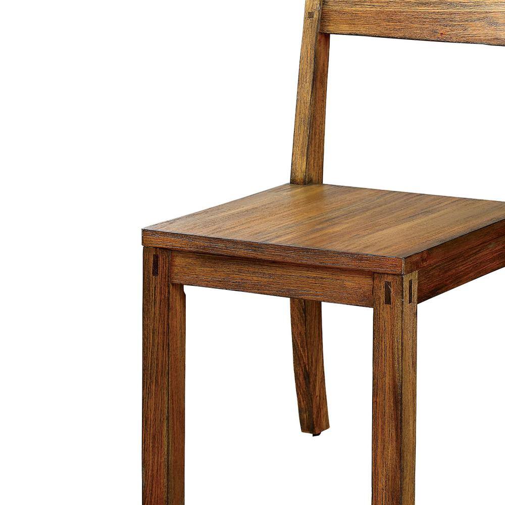 Rustic wooden dining chair with visible grain