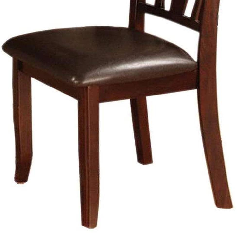 Dark brown upholstered wood dining chair with elegant tapered legs
