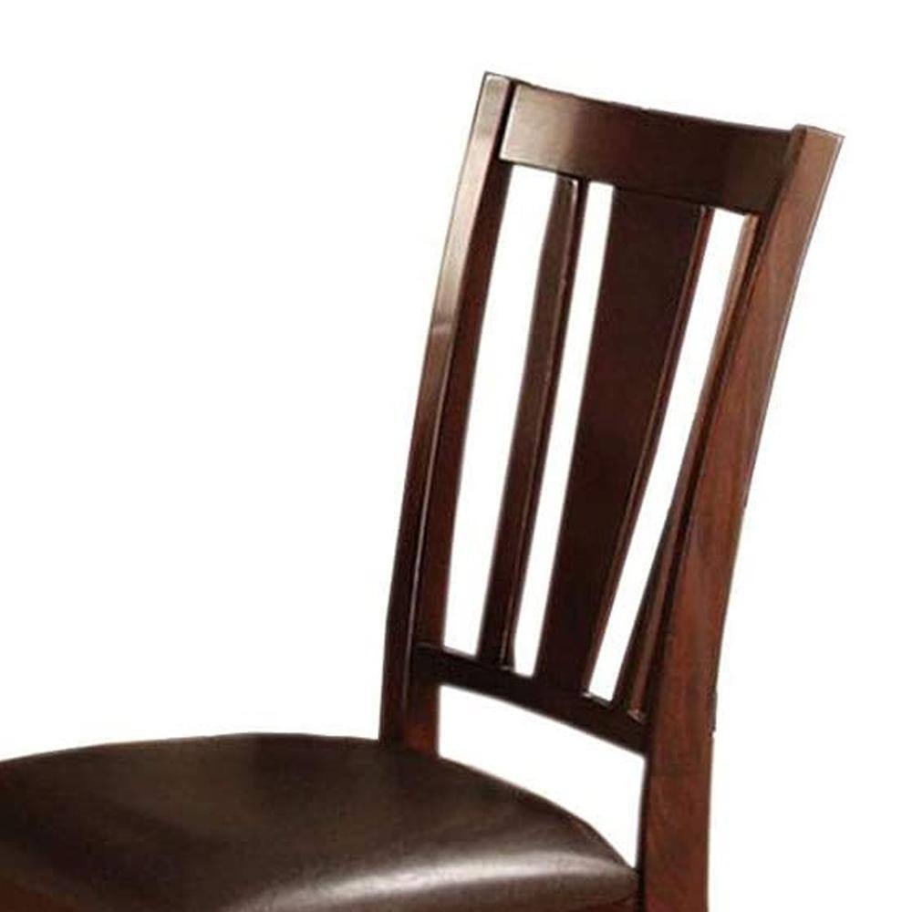 Dark brown wooden dining chair with upholstered seat