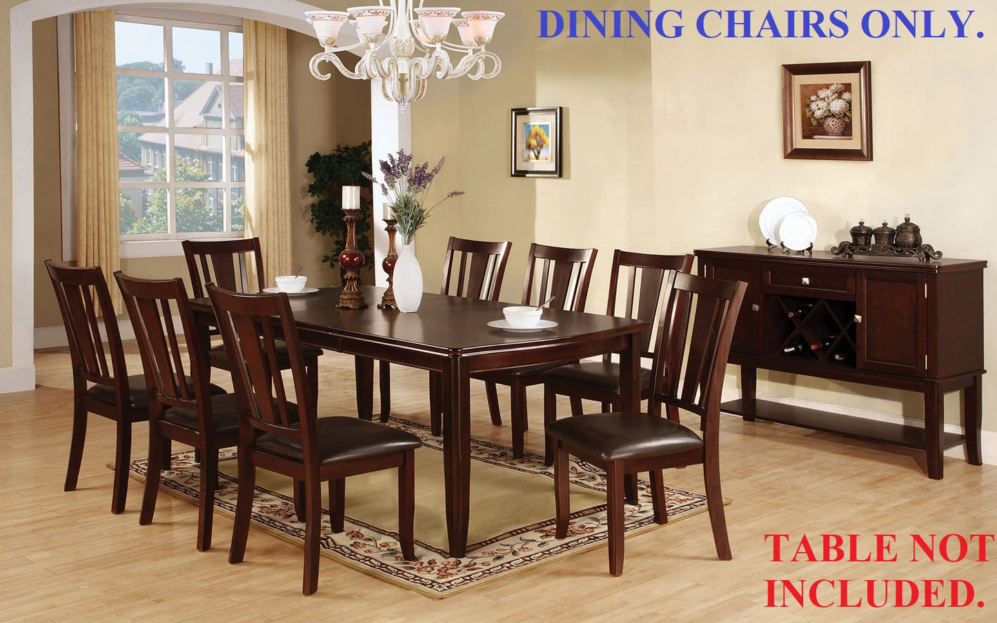 Dark wood dining chairs with padded seats