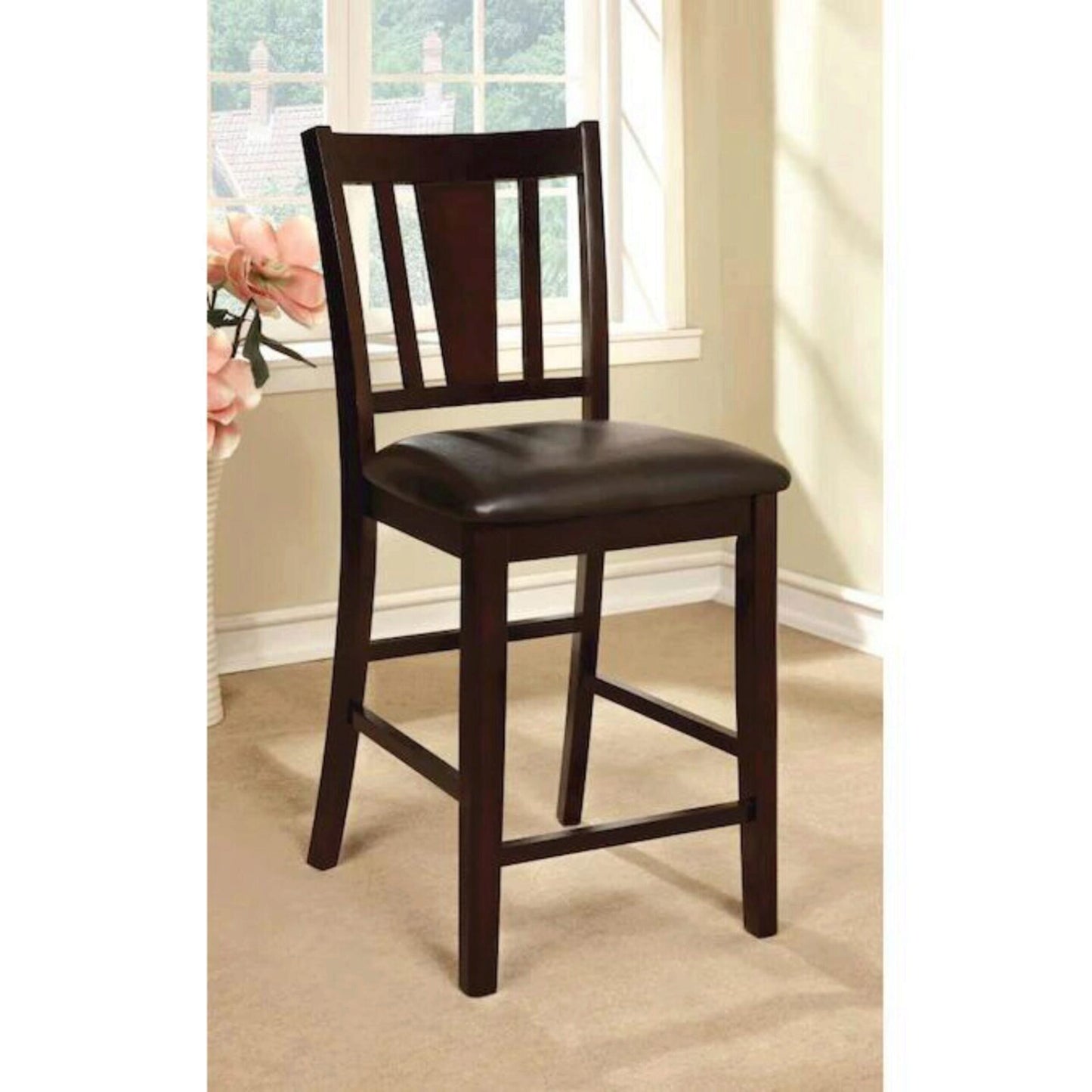 Dark wood bar stool with padded seat