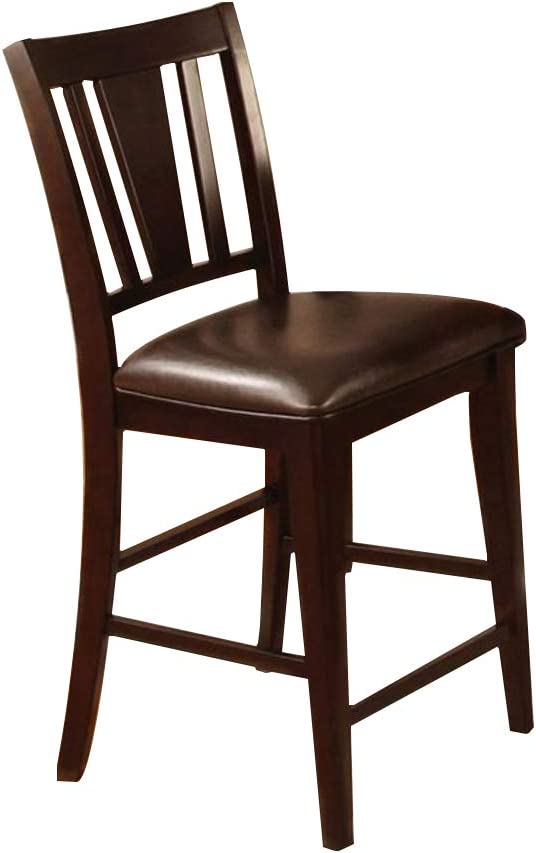 Dark brown wooden bar stool with upholstered seat