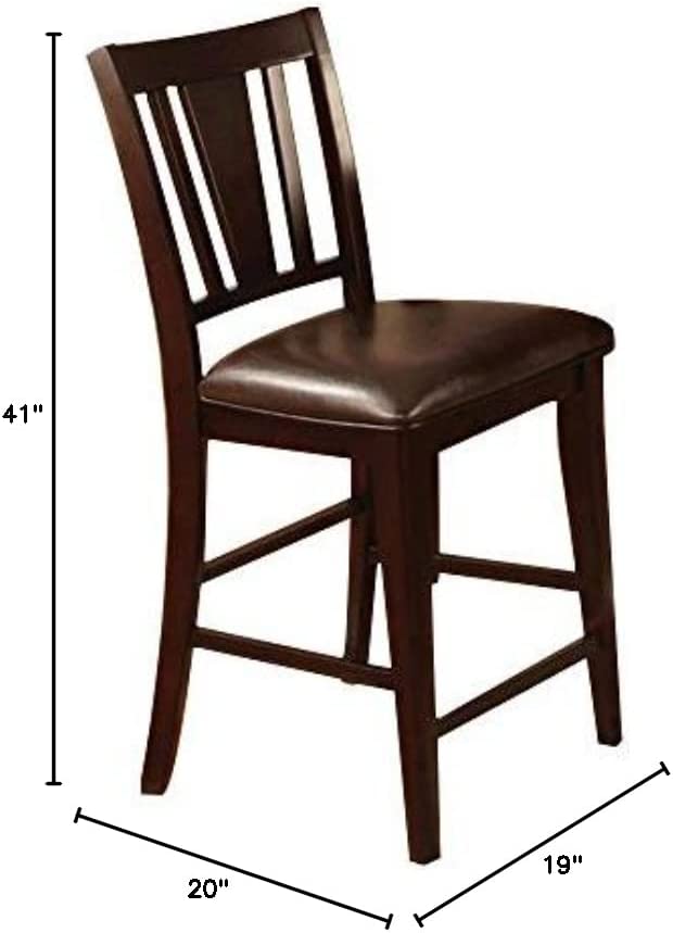 Dark brown wooden bar stool with upholstered seat