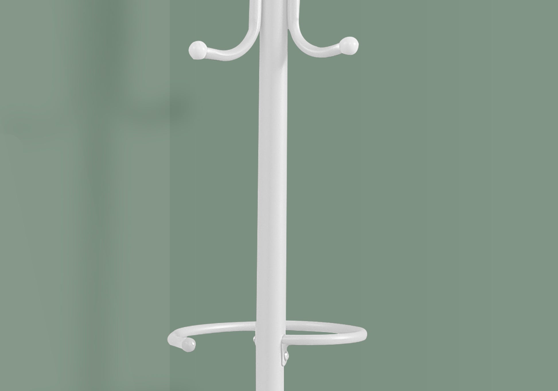 White metal coat rack with curved hooks for hanging clothes