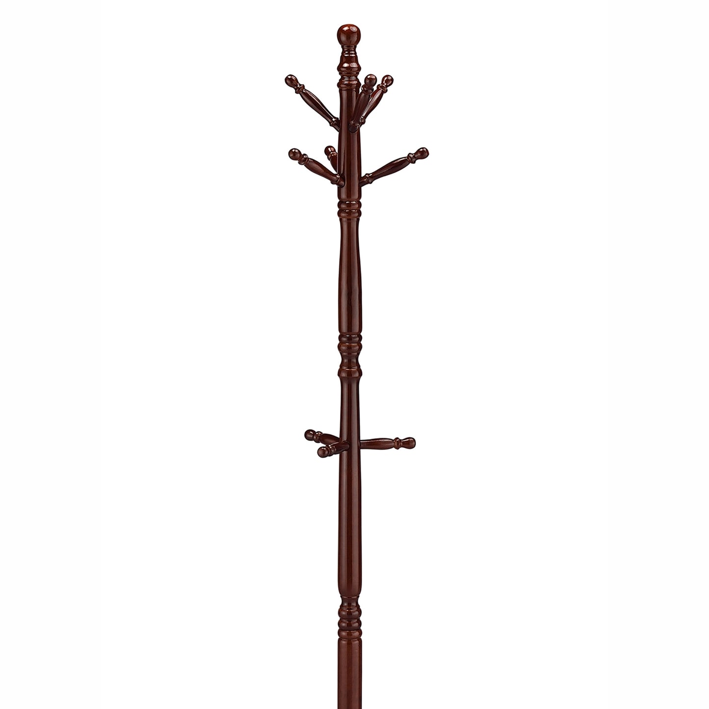 Dark brown wooden coat rack with multiple arms