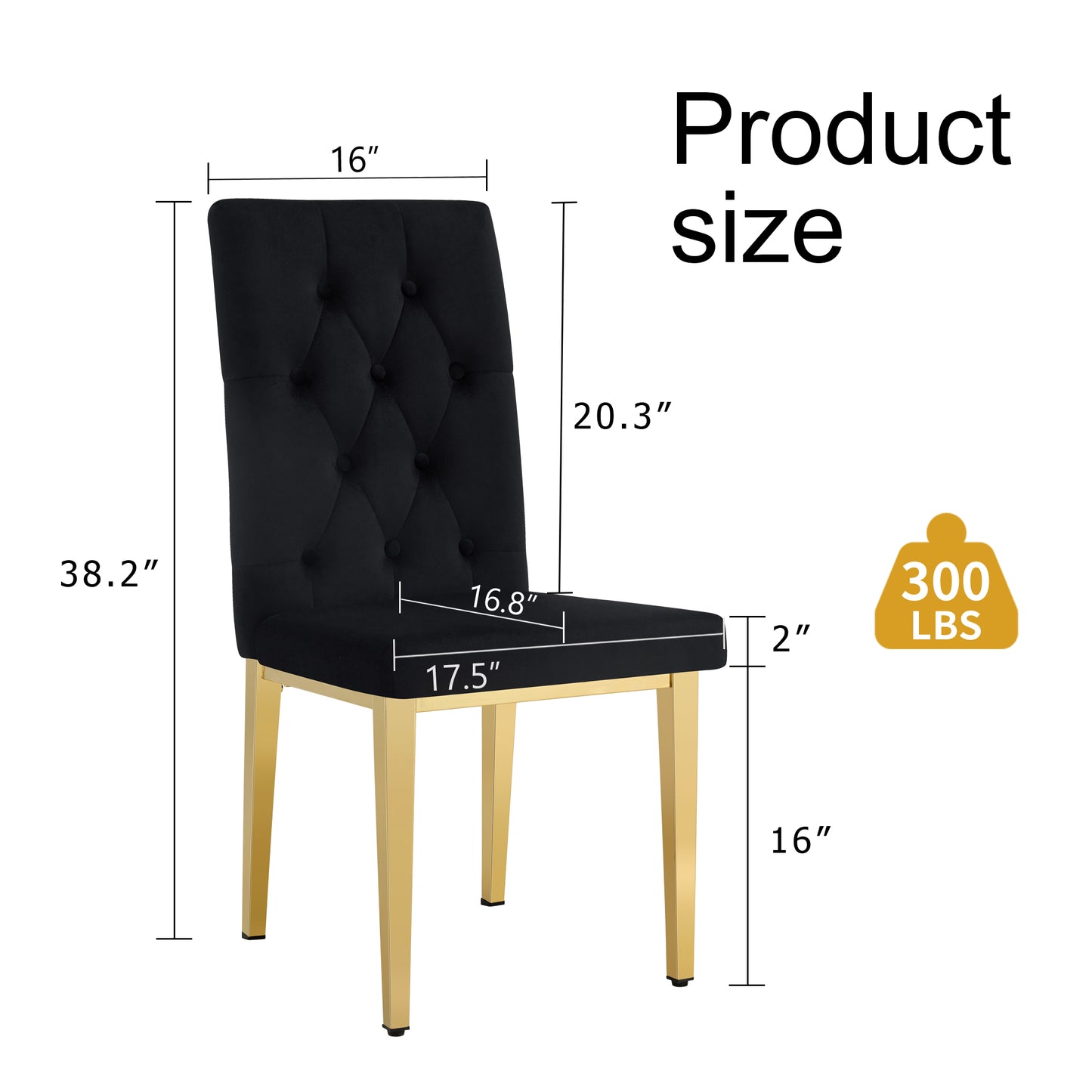 Black velvet dining chair with tufted back and gold metal legs