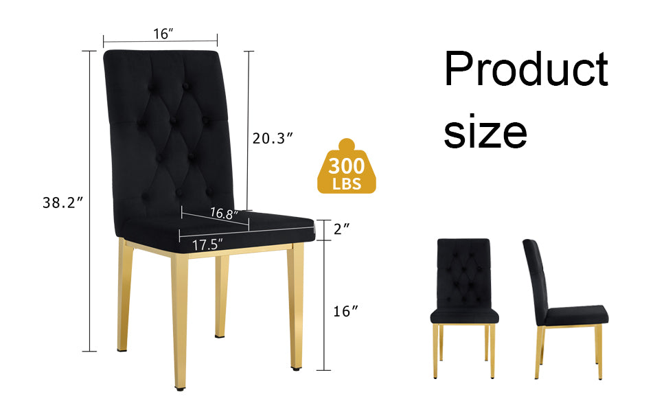 Black velvet dining chair with gold legs and tufted back