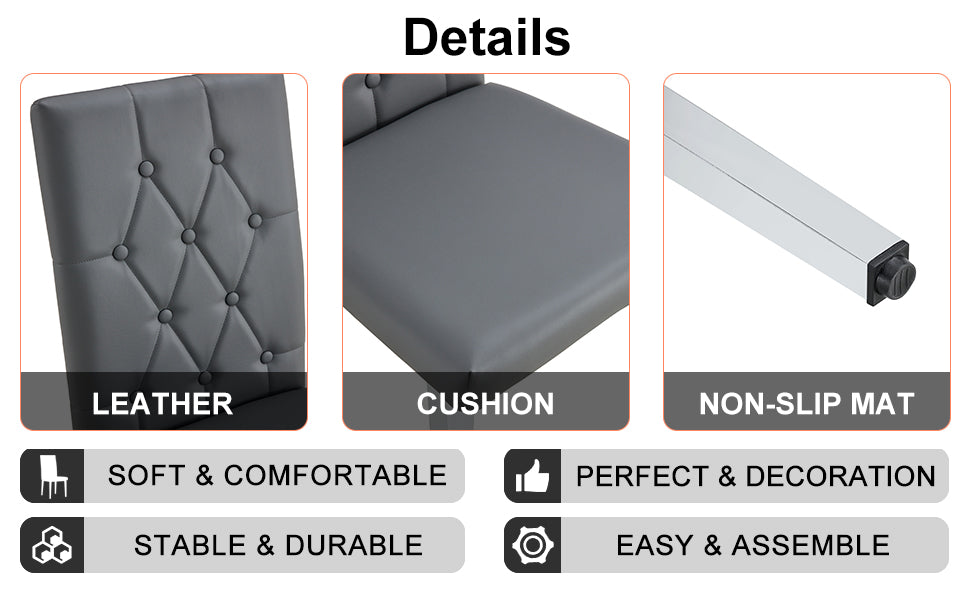 Dark gray tufted faux leather chair back with button details