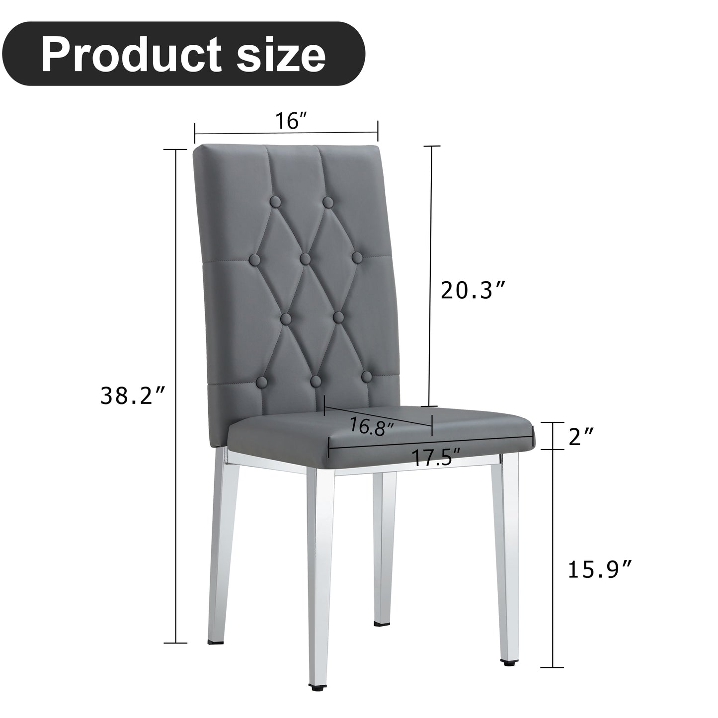 Tufted gray faux leather dining chair with chrome legs