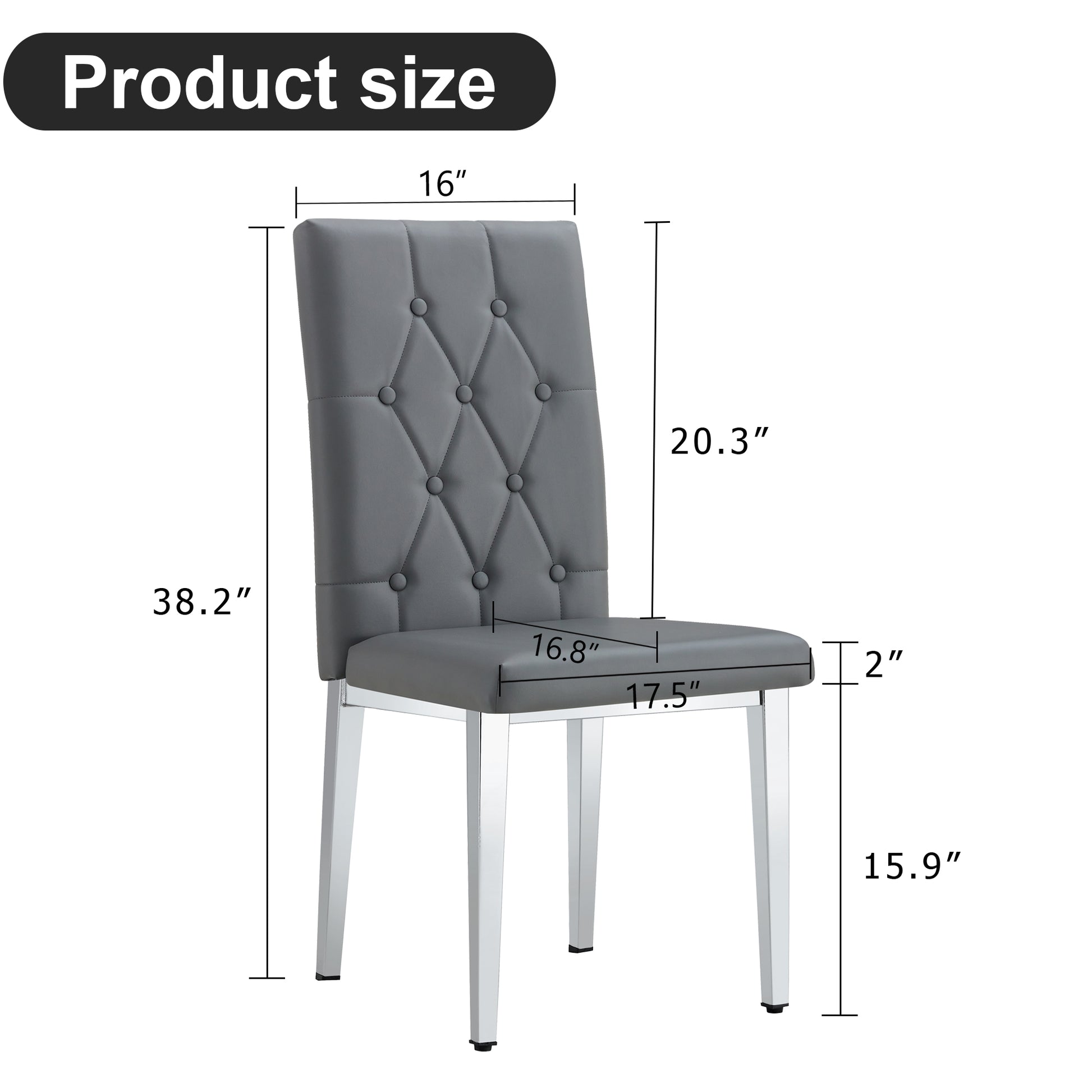 Tufted gray faux leather dining chair with chrome legs