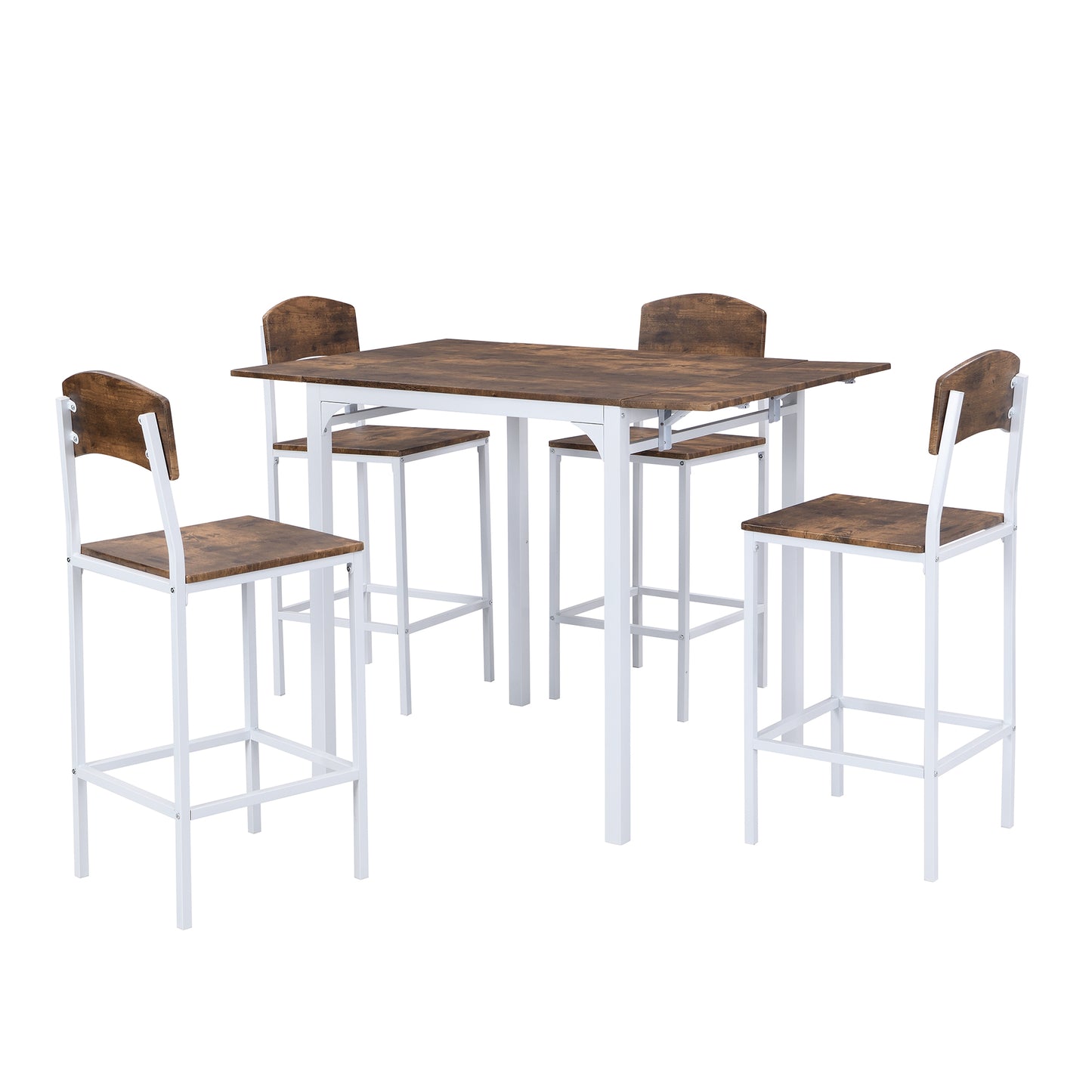 Rustic wood and white metal bar stool set