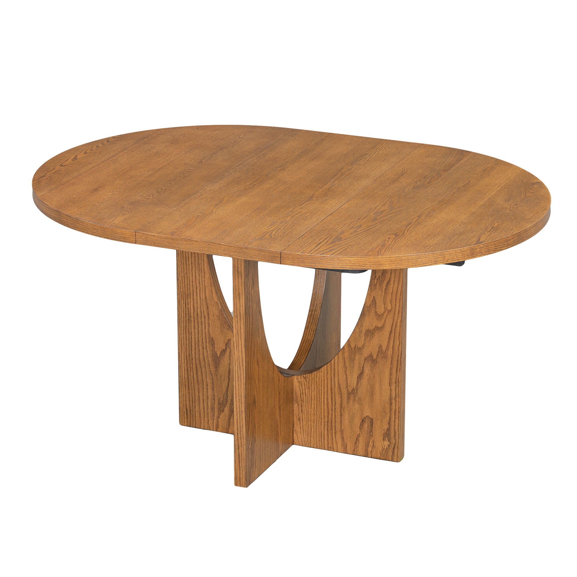 Oval oak dining table with modern pedestal base