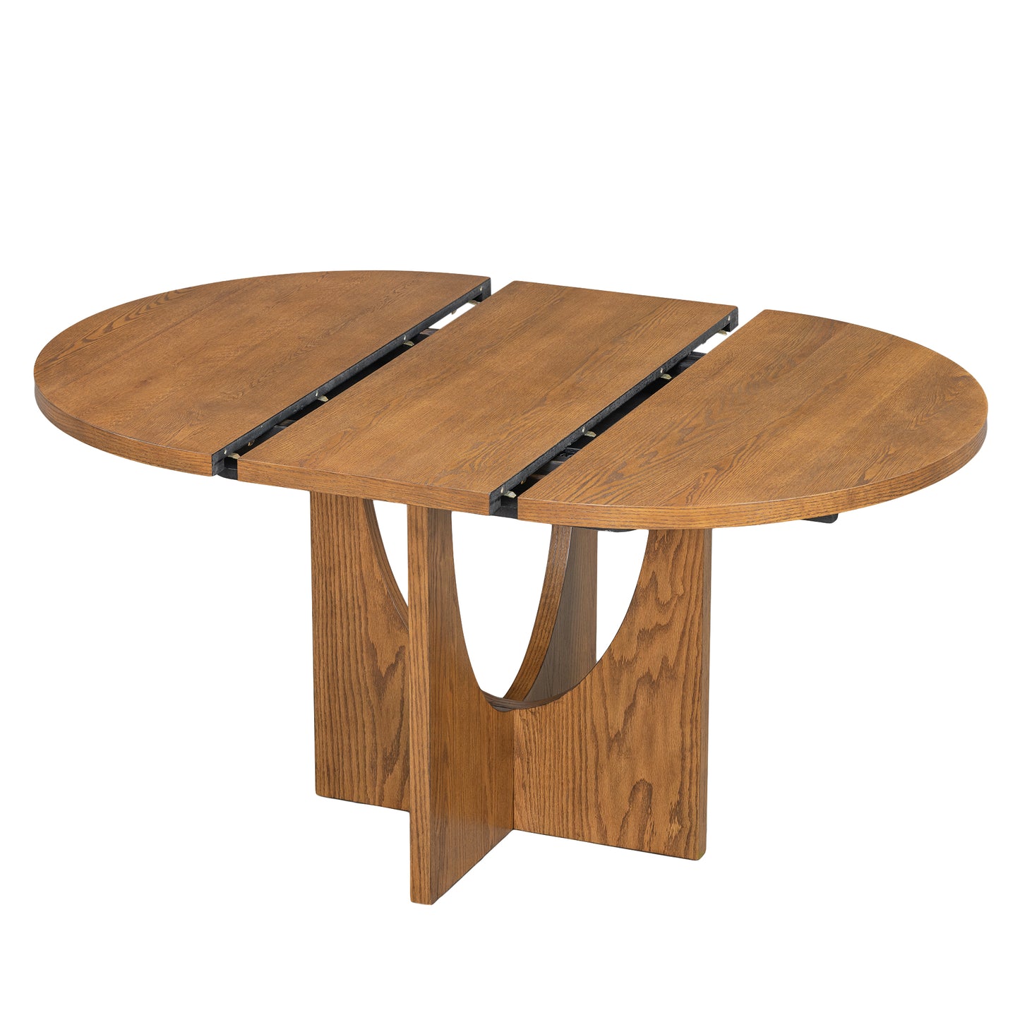 Round oak dining table with extendable leaf